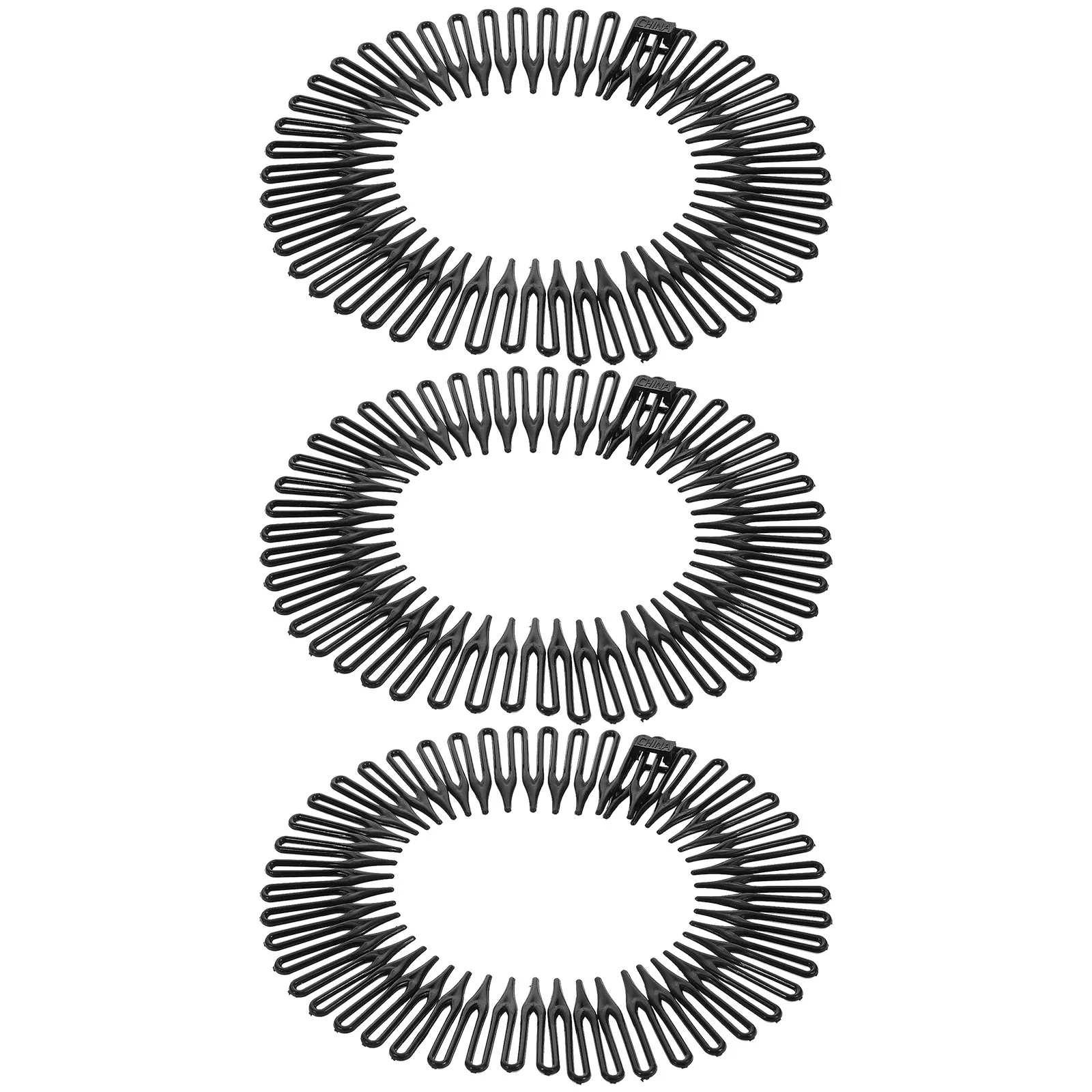 Black Stretchable Spring Hair Comb Flexible Plastic Circle Tooth Headband for Daily Styling Flyaway Control Yoga Sports Face