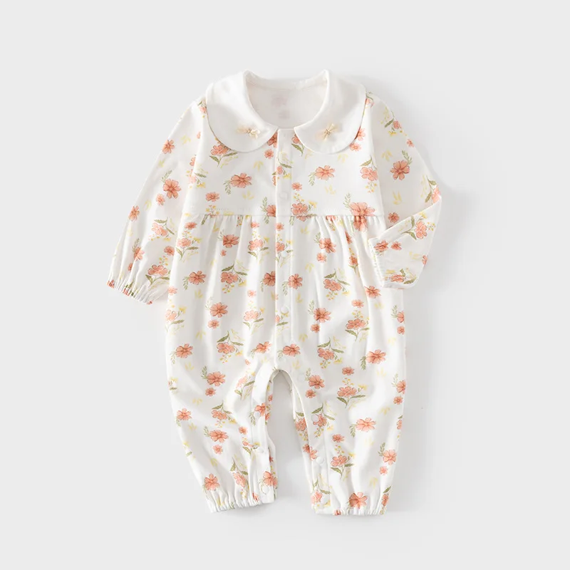 

Детский комбинезон для новорожденных девочек, весенне-осенний, с отложным воротником, из чистого хлопка, ромпер для девочек, детская одежда