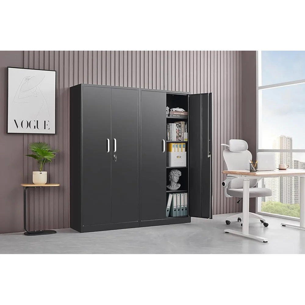 Metal Storage Cabinet Lockable Garage Kitchen Pantry Adjustable Shelves Heavy Duty Organization Tools Storage Clutter-Free
