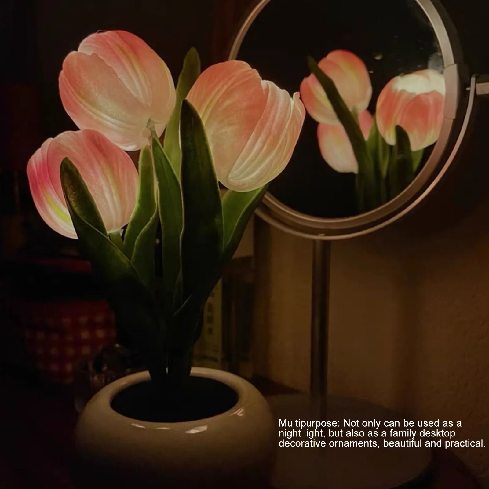 Creative Tulip Night Light Soft Light Exquisite Ceramics PU Flower Table Lamp For Bookstores Cafes Battery Powered Ceramic Base