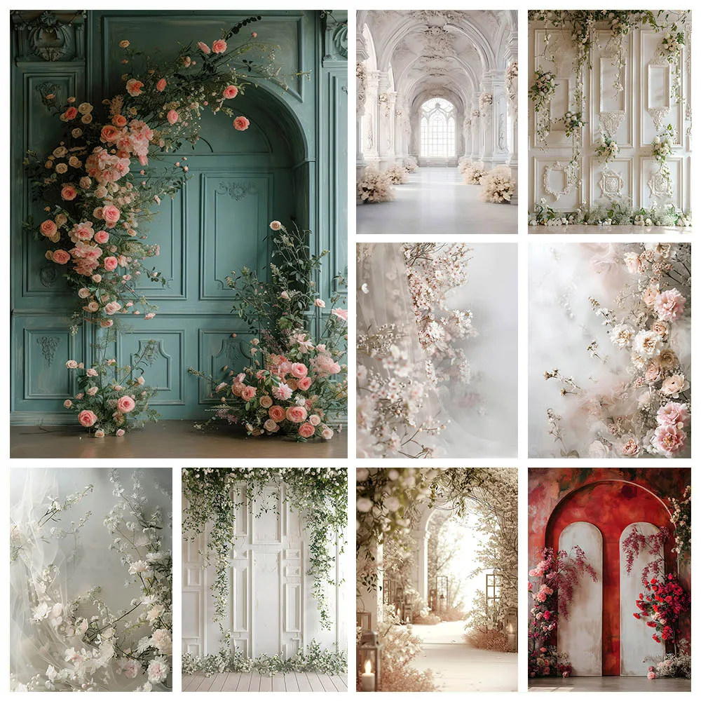 

Mehofond European Wall Backdrop Flower Wedding Maternity Portrait Arched Door Floral Backgrounds Photography Photozone Studio