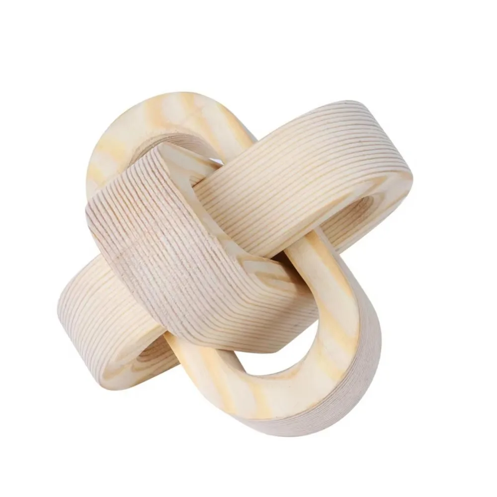 Boho Style Art Craft Wood Knot Ornament Hand-carved 3-Link Chain Wooden Buckle Handmade Wooden Chain Ball Home Decor