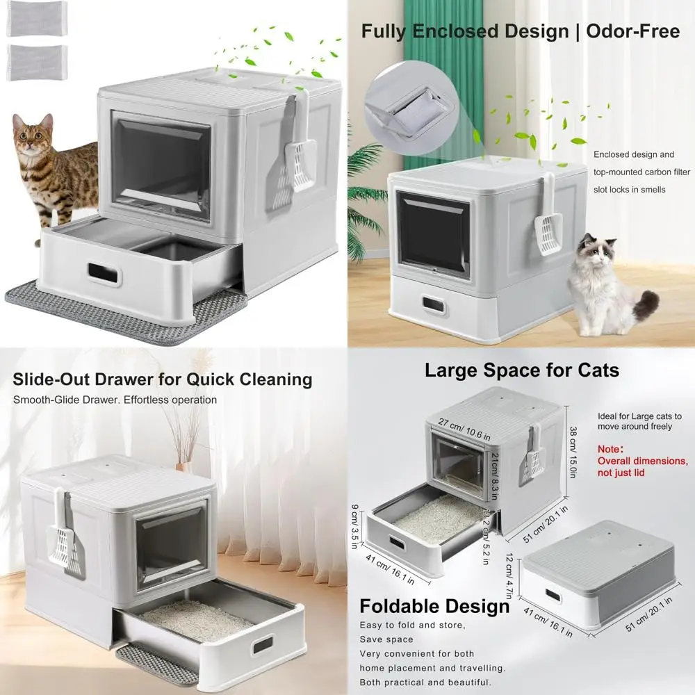 

Ящик для кошачьего туалета из нержавеющей стали с крышкой и ящиком для всех образцов кошек, металлический закрытый контейнер для мусора для домашних животных