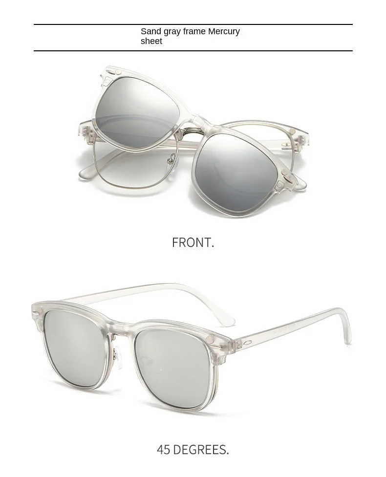 VCKA 6-in-1 Myopie-Polarisierte Sonnenbrille, transparenter grauer Rahmen, für Männer und Frauen, Clip-Magnetbrille, individuelle optische Brille, -0,5 bis -10 – Detail 13