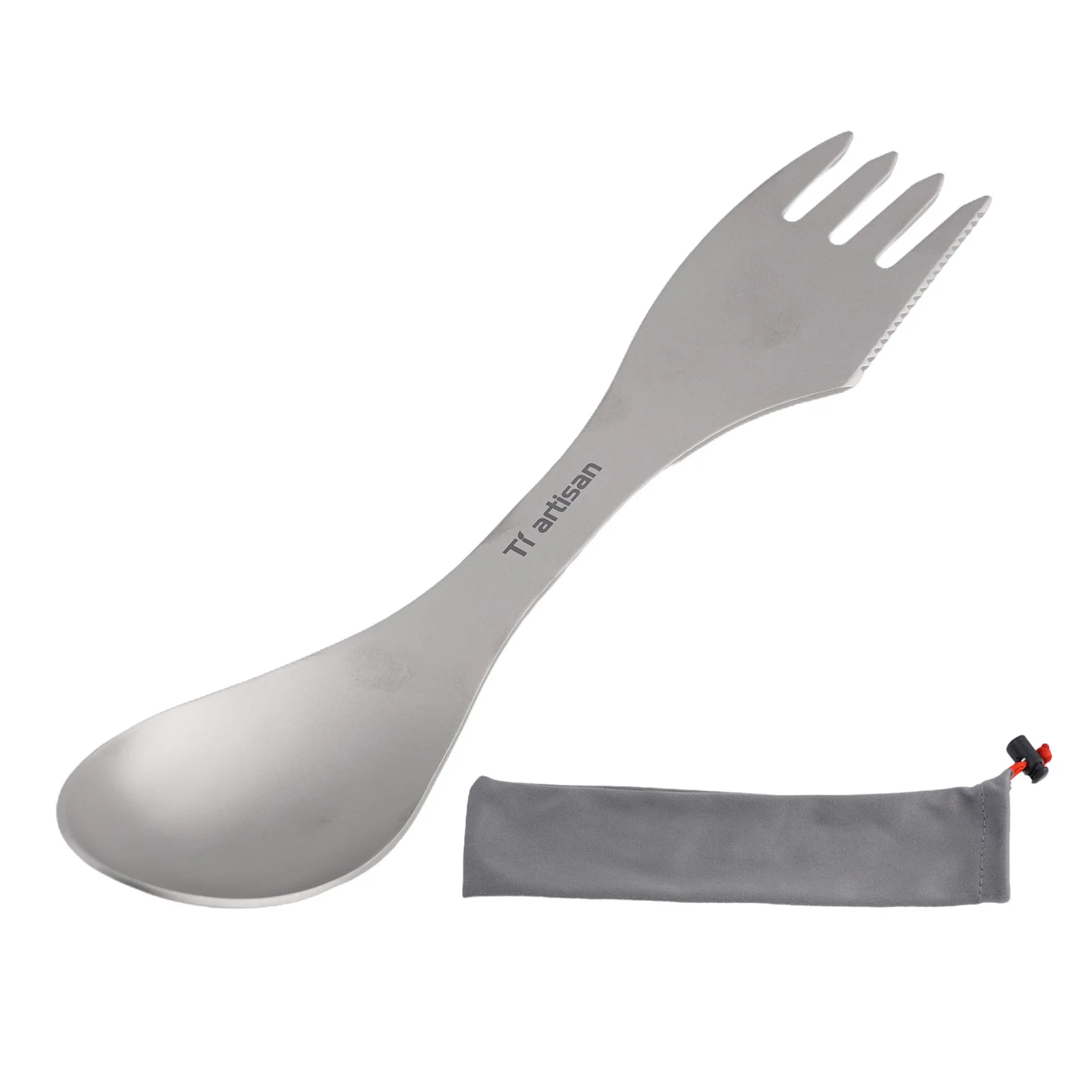 Functional Versatile Spork Camping Ultralight 3-In-1 Tableware Titanium Cutter Edge Hiking Lightweight Mesh Bag