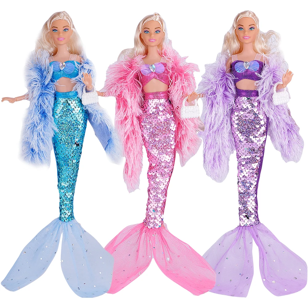 

NK 3 Set 11.5 inch Doll Clothes Mermaid 1/6 Doll Clothes Shawl+Top+Mermaid Tail+White Bag For 30cm Dolls Accessories Gift Toy