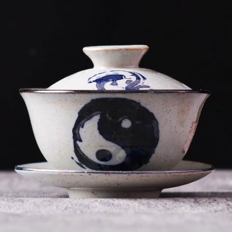 

Chinese Traditional Handpainted Tai Chi Pattern Tea Tureen Antique Kungfu Tea Cup Infuser Bowl Kitchen Teaware