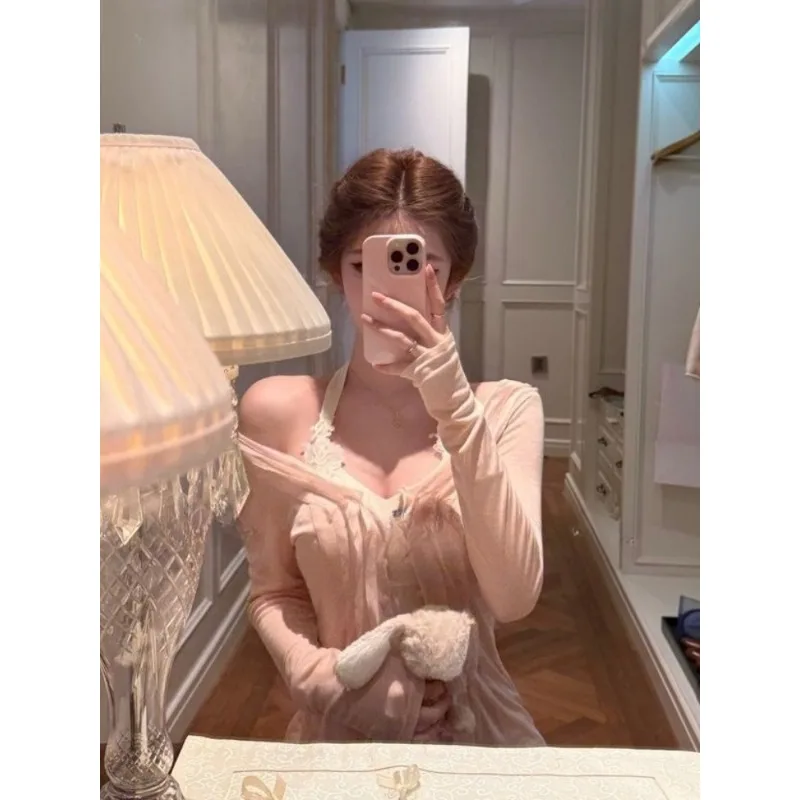 

Korean Fashion 2 Piece Sets Women Y2k Crop Top Vest + Cardigan Sweater Vintage Suits Sexy V-Neck Even Party Clothing