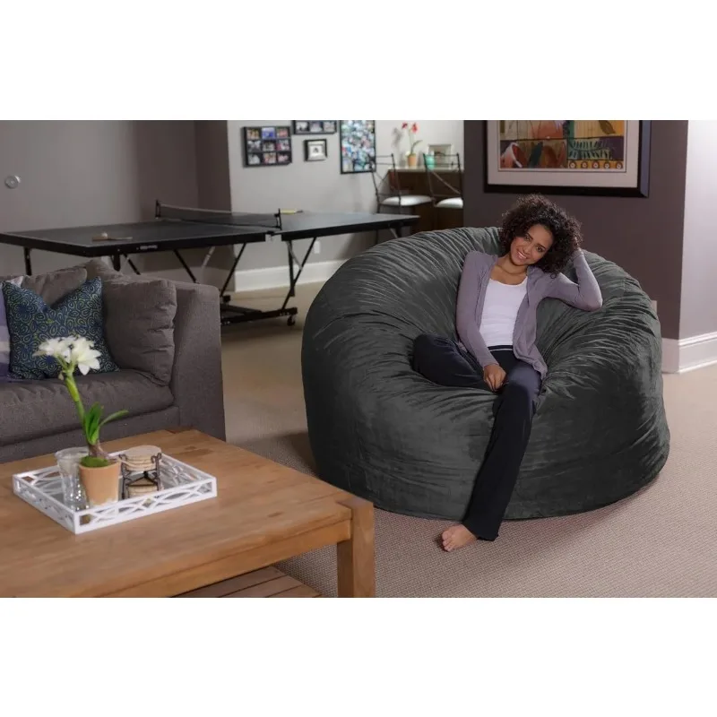 Sofa Sack Bean Bag Chair - Plush, Ultra Soft - Stuffed Foam Filled Furniture and Accessories for Dorm Room 6 Feet - Charcoal