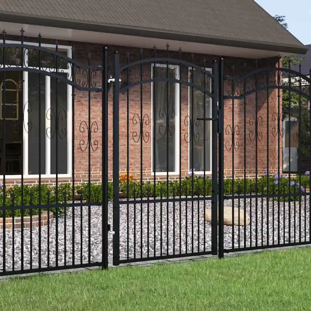 Puerta de Acero con Punta de Lanza para Cercas, 103x150 cm, Estructura Negra, Adecuada para Decoración de Jardines y Patios Exteriores