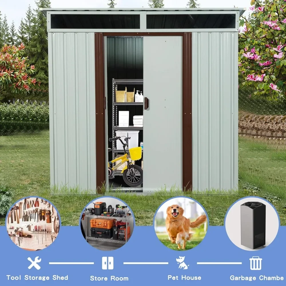 Outdoor Warehouse Steel Tool Storage Buildings Shed & Outdoor Storage House for Garden Patio Backyard Lawn Trash Cans(White)