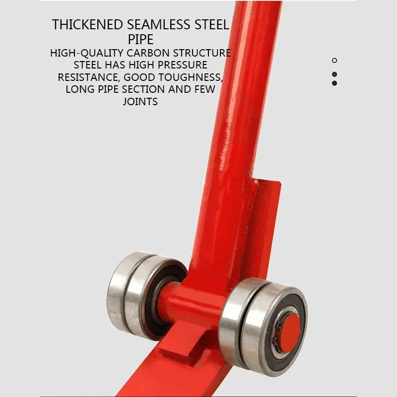 Heavy-duty seamless steel pry bar; heavy-duty wheeled flat-nose lifting pry bar suitable for lifting and moving operations.