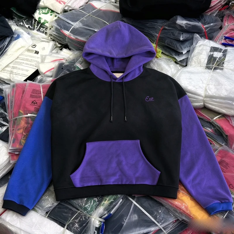 Embroidery Small Label ERL Patchwork Hoodie Men Women Color Block Sweatshirts High Quality Loose Hooded Pullovers Winter Clothes