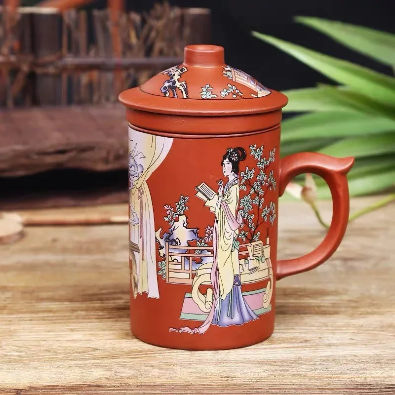 

Handmade Yixing Hand Painted Dragon Beauty Purple Clay Tea Mug with Lid and Infuser Office Teacup Ceramic Water Mug Drinkware