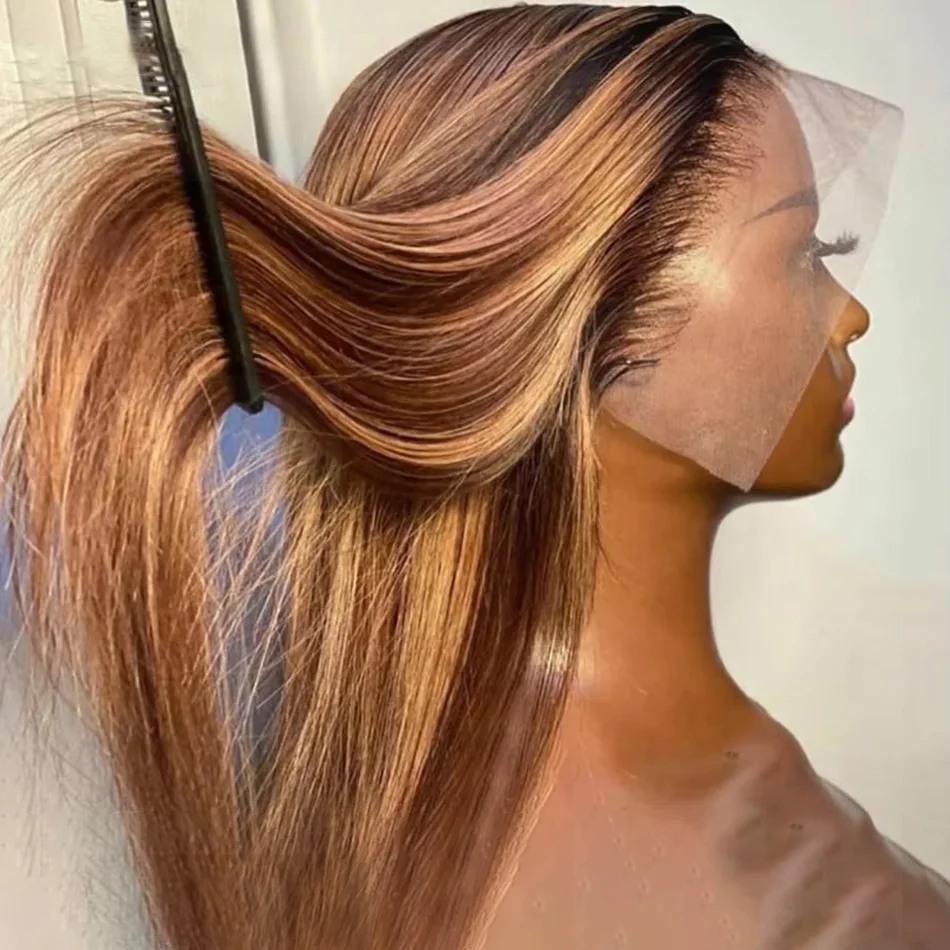 

30 36 Inch Bone Straight Highlight Human Hair 13x6 Hd Lace Frontal Wigs Coroled High Density Brazilian Lace Front Wig For Women