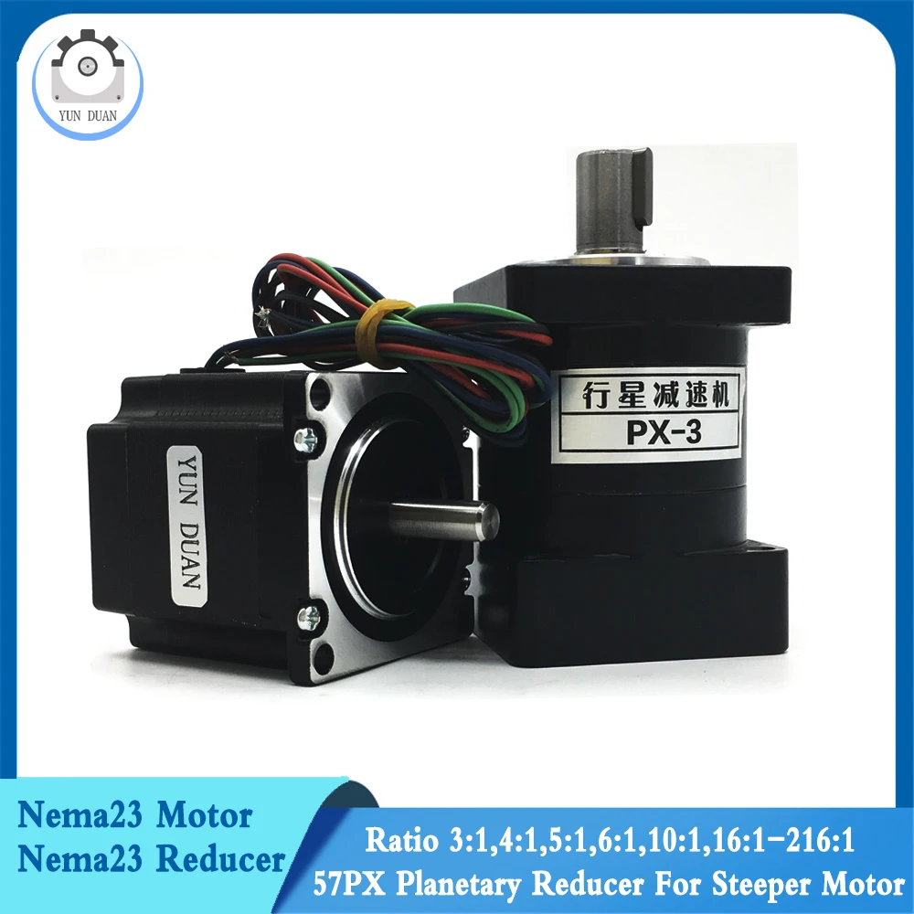 NEMA23 Planetary Gearbox Gear Ratio 3:1 4 5 ~ 60:1 PX57 Planetary Reducer for Stepper Motor NEMA 23 4A 1.8Degree 1.2Nm CNC Tools