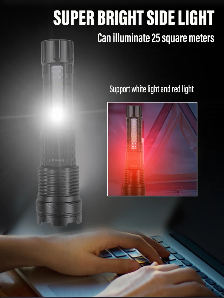 High-power LED Rechargeable Flashlight with 30W Lamp Beads Portable Torch 7 Lighting Modes Zoomable Waterproof Camping Light