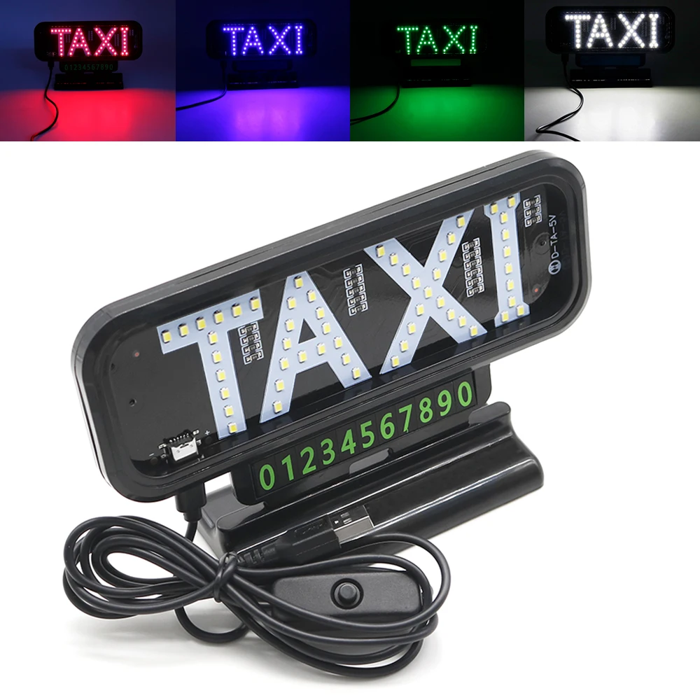 Car Taxi light with Parking Number Plate Lights LED Sign Decor Glowing Decor Auto interior Taxi Light 5-6V USB C