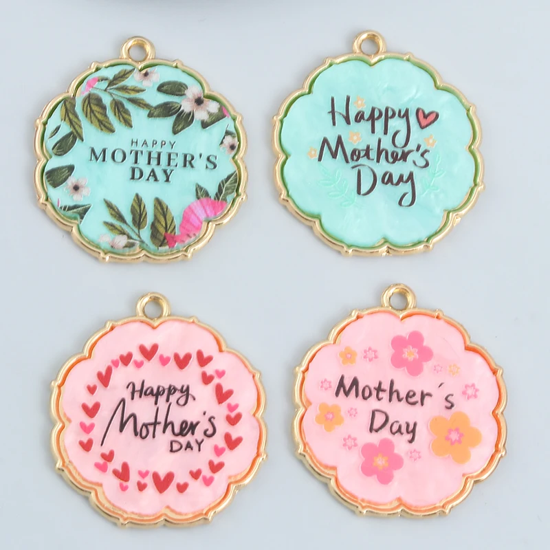 10pcs New Enamel Word Plate Charms Happy Mother Day Pendants For Making Handmade DIY Findings Jewelry Souvenir For Mother'S Day