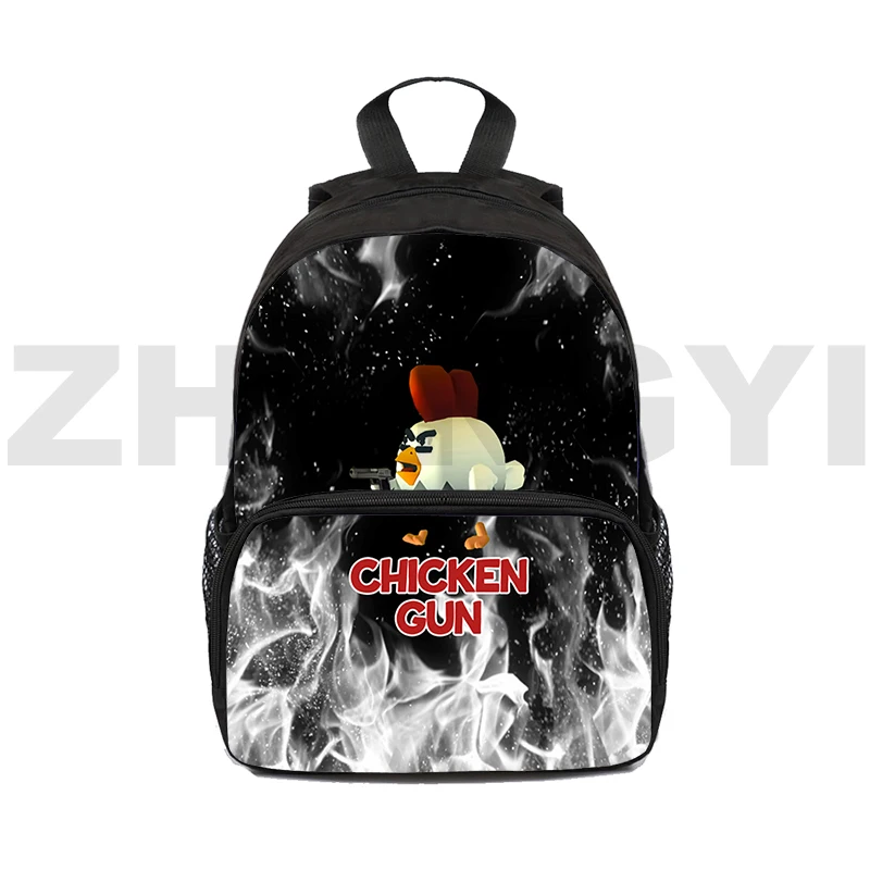 Fashion Men Game Chicken Gun Mini Backpacks 3D Anime Chicken Gun Bag 12/16 Inch Kids Bookbag Waterproof Laptop Travel Packbag