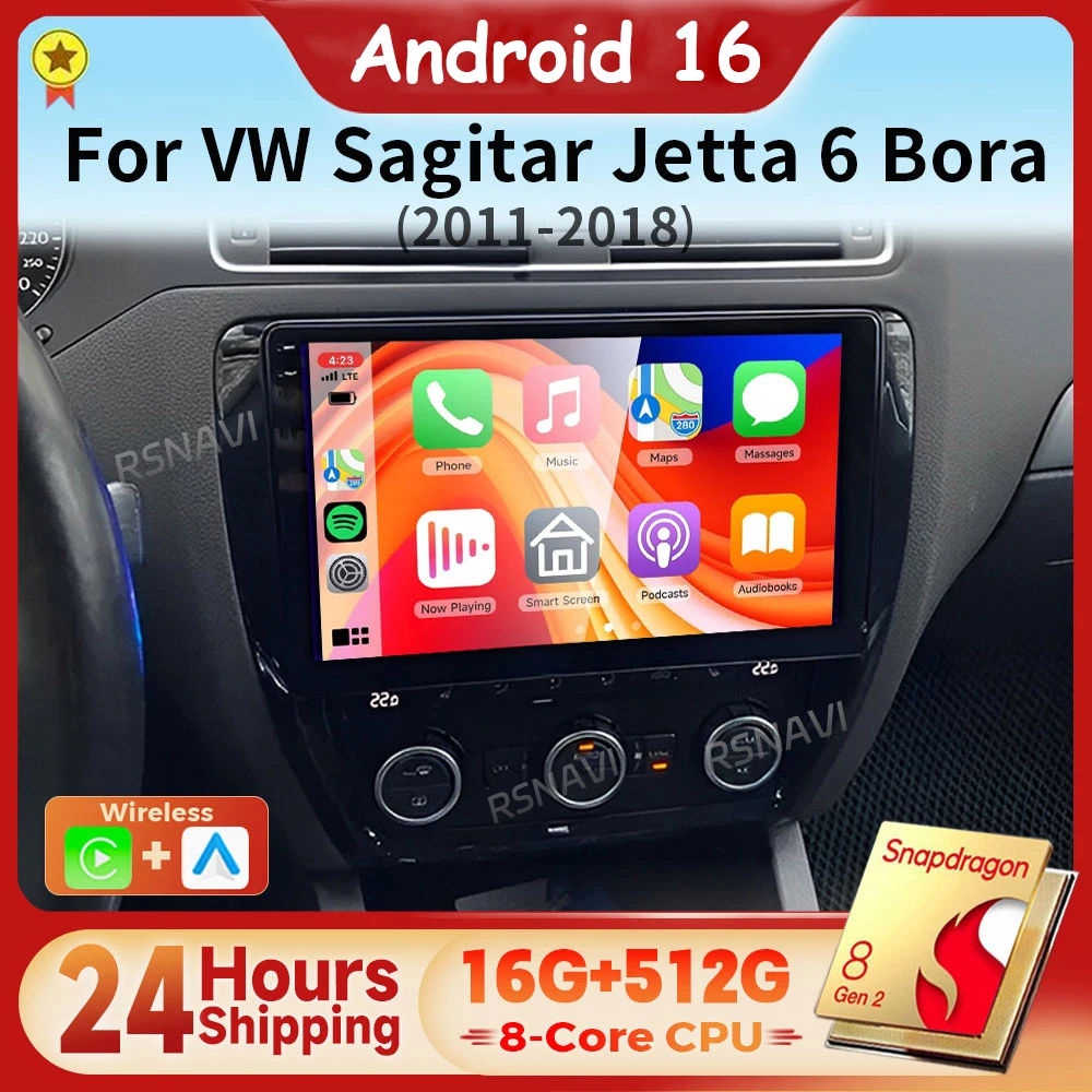 Android 16 Qualcomm Carplay Auto 2K Screen Car Radio Multimedia Player For Volkswagen Sagitar Jetta 6 Bora 2011 - 2018 Autoradio
