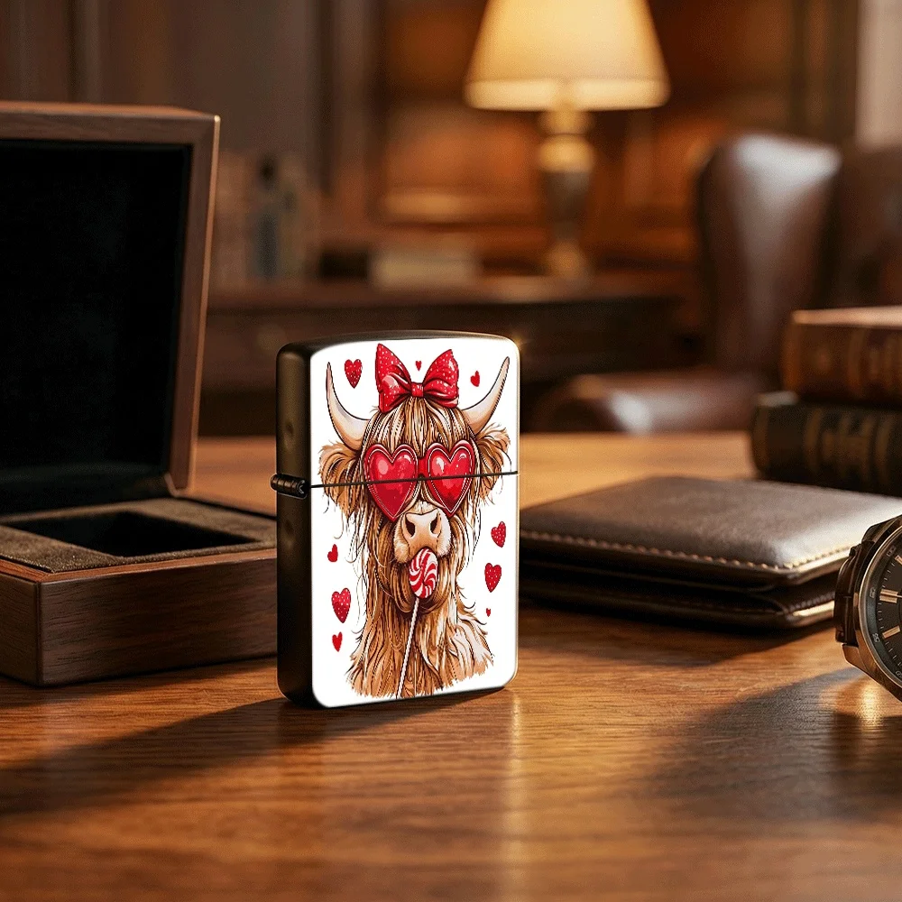 Flip Top Lighter Highland Cow Heart Sunglasses Bow Lollipop Valentine Art Pattern lighters vintage lighters for smokers