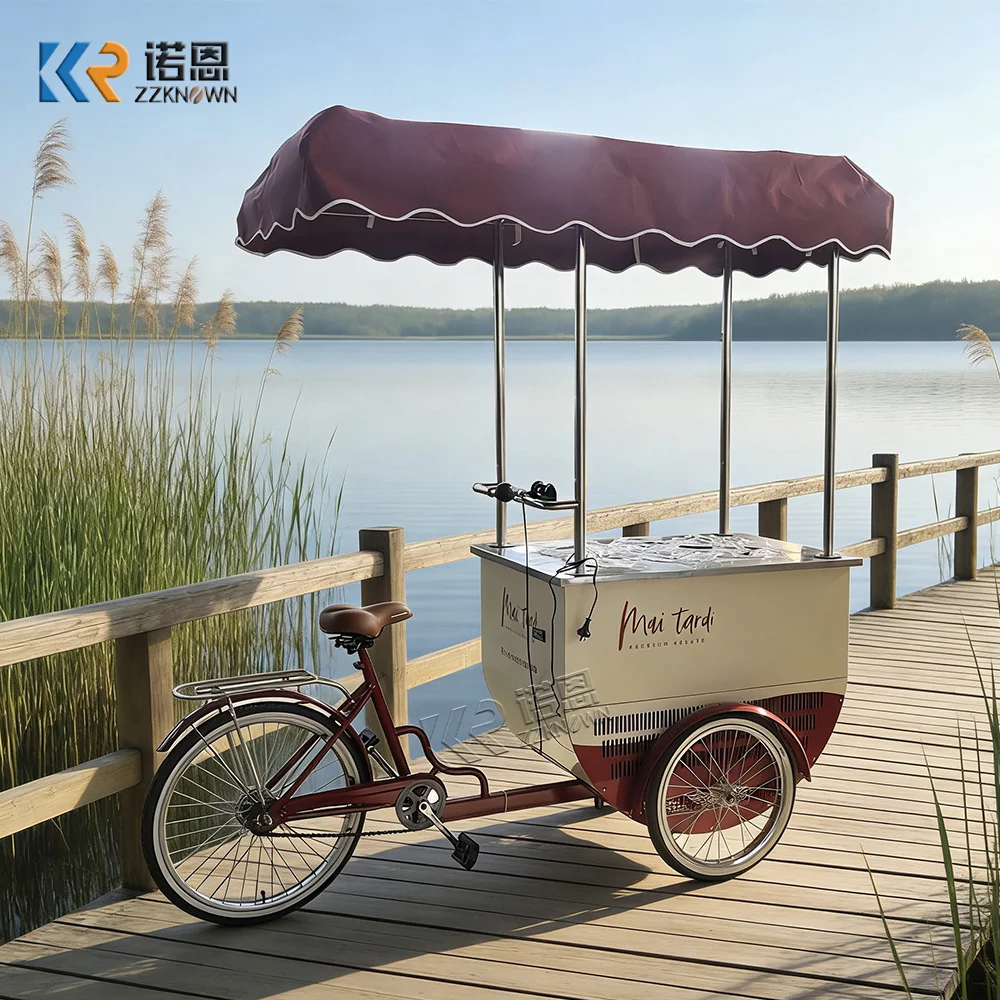 

Vibrant Portable Food Cart Modern Urban Juice Dessert Snack Kiosk Dynamic Vendor Ice Cream Cart For Retail Events