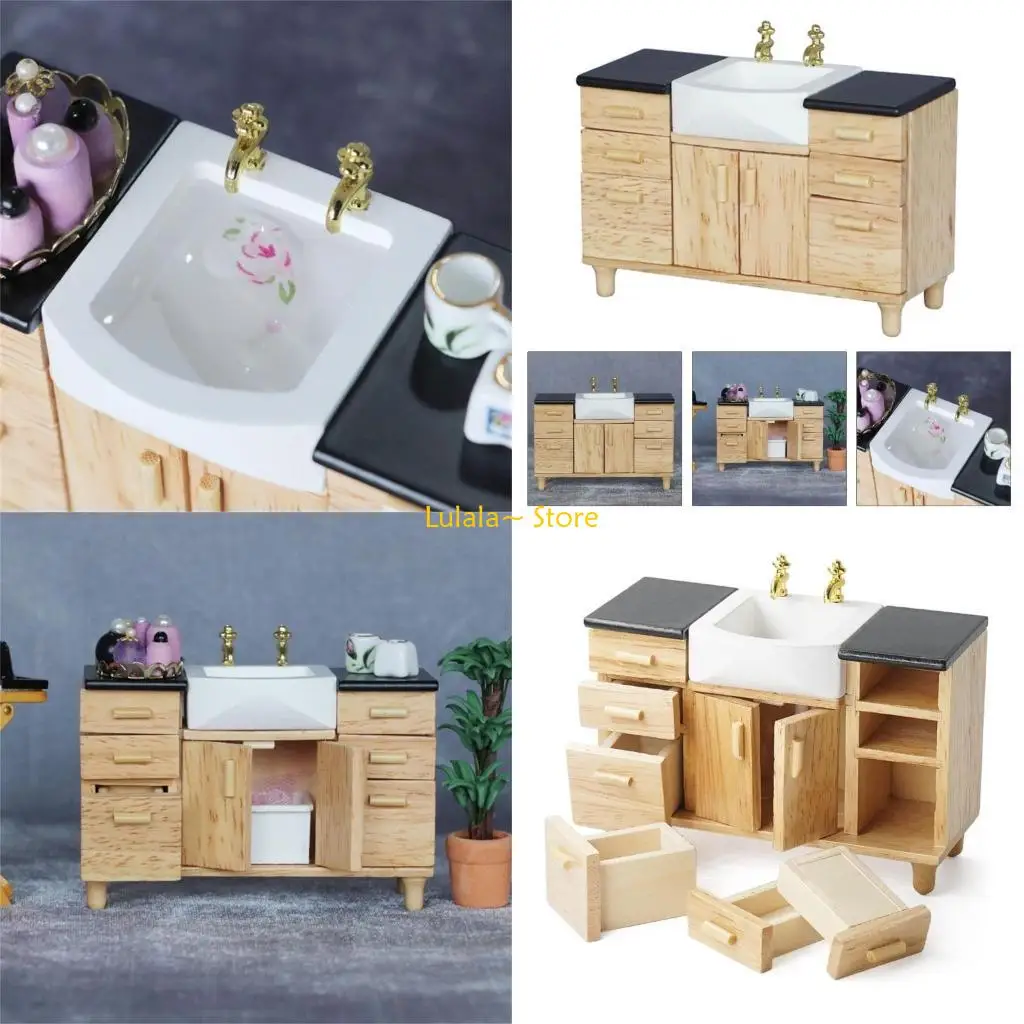 

Y4QA Miniature Sink Cabinet Hand Wash Basin Model 1/12 for Dollhouses Enthusiast