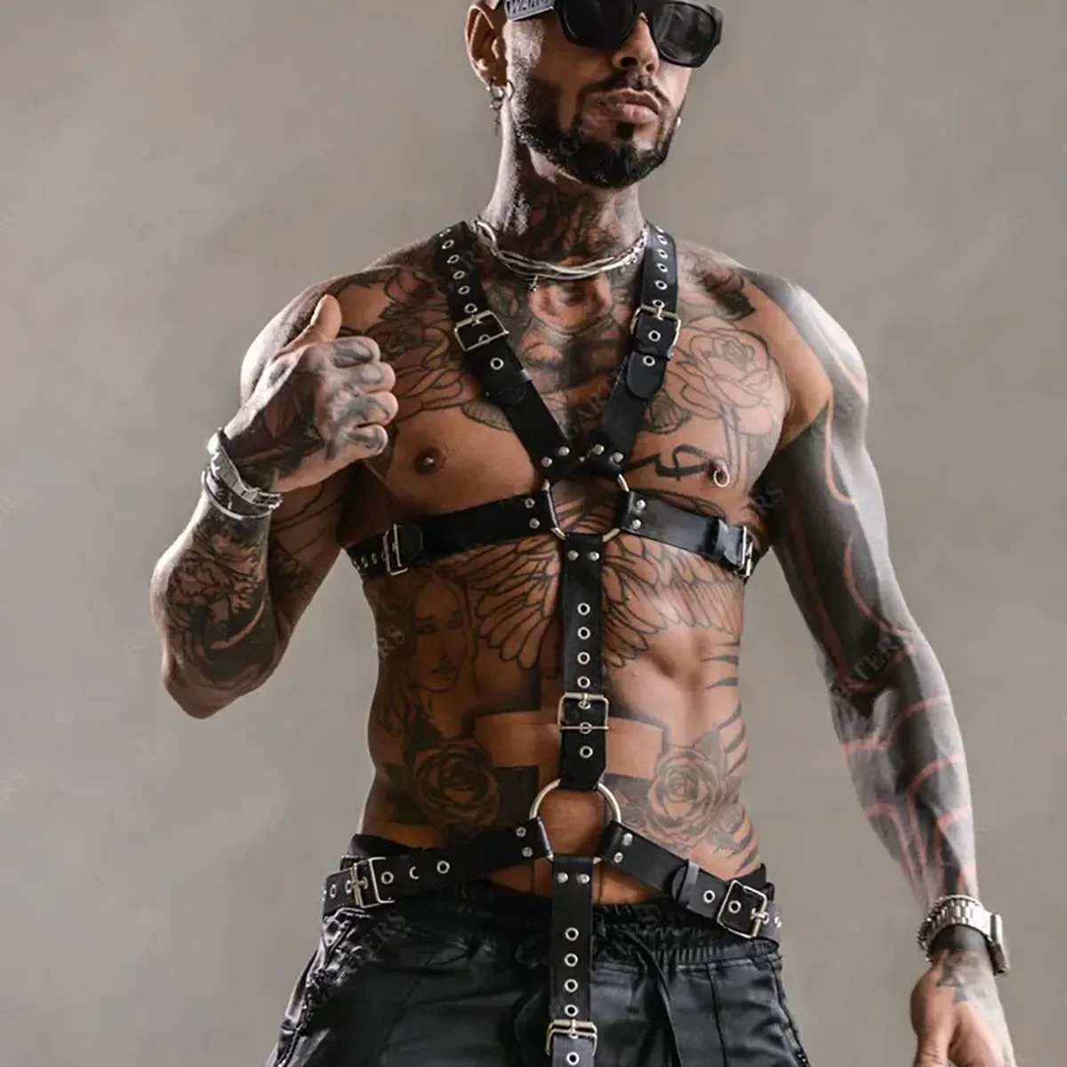 Men Sexy Leather Vest Bondage Lingerie Gay Harness Adjustable Body Chest Harness Full Body Bdsm Strap Belt  Exotic Accessorie