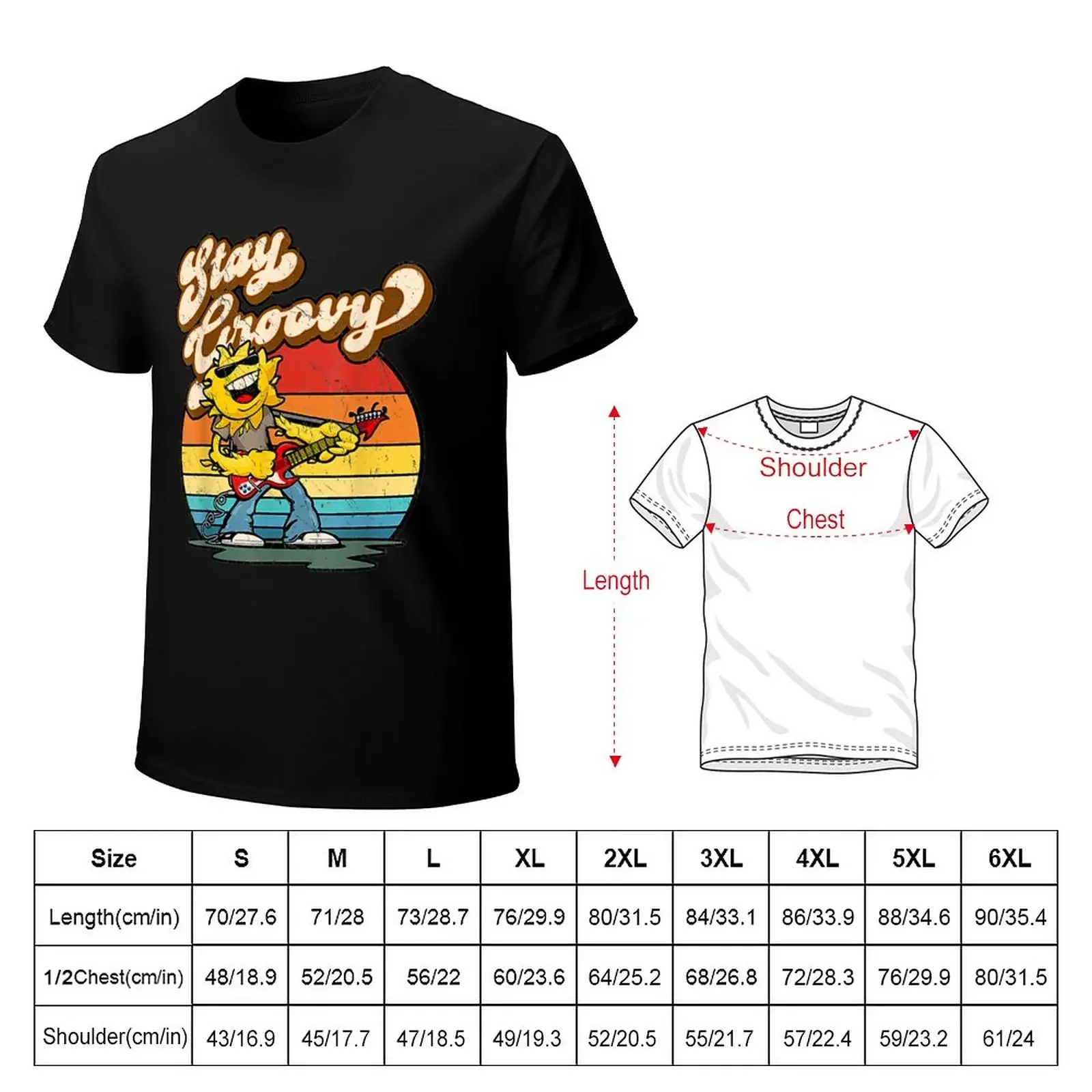 Retro Stay Groovy Vintage Classic Rock Guitar Playing Sun T-Shirt plus sizes funnys new edition Men's t shirts