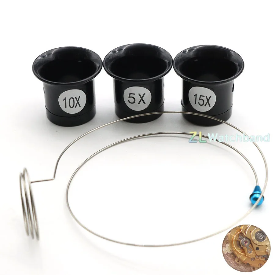 5X 10X 15X Jewelers Eye Loupe Loop Magnifier Glass Watchmaker Portable Monocular Watch Magnifier Tool Kits 1set Repair Tools