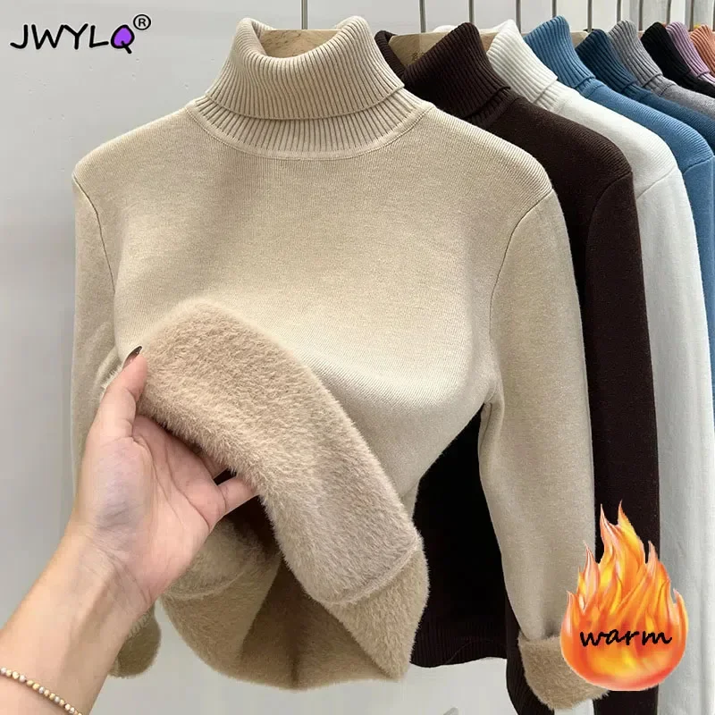 

Thicken Velvet Turtleneck Sweater Women Korean Fashion Lined Warm Sueter Knitted Pullover Slim Top Winter Jersey Knitwear Jumper