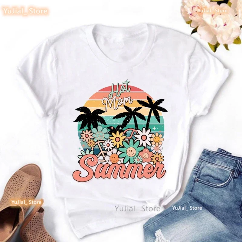 2024 Hot Mom Summer Graphic Print T Shirt Women Glasses Surf Flowers Tshirt Femme Harajuku Shirt Short Sleeve T-Shirt Female