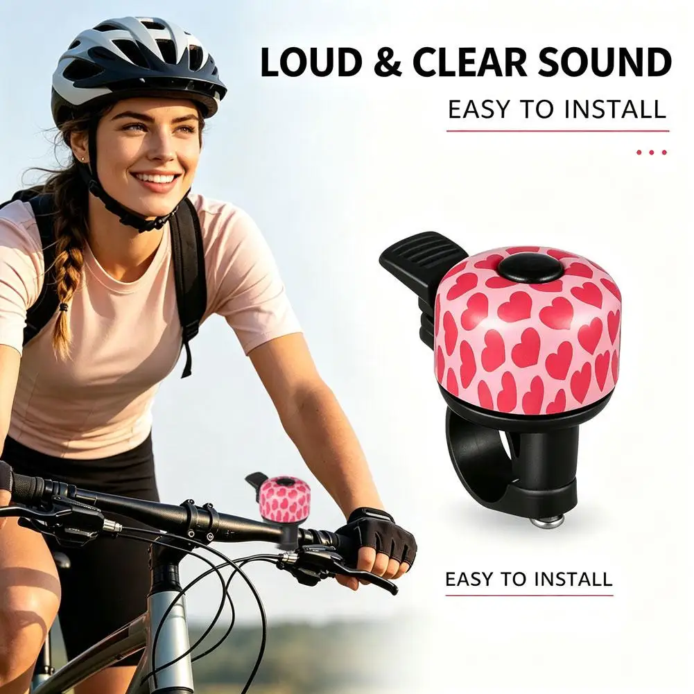 Pink Bicycle Bell Cute Heart Pattern Mini Bike Horn Universal Loud Clear Horn Road MTB Scooter Handlebar Alarm Bell
