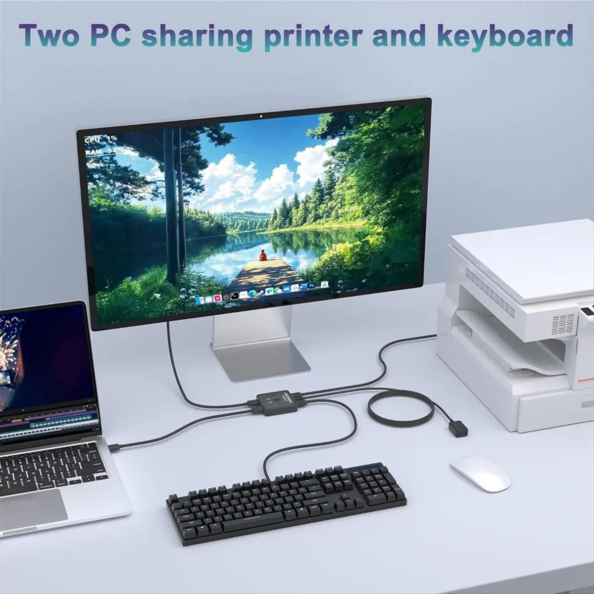 مفتاح USB 2 في 2 مخرج، مشاركة لوحة المفاتيح، الماوس، الطابعة، الماسح الضوئي، كاميرا ويب بين جهاز كمبيوترين، مع وحدة تحكم خارجية #2