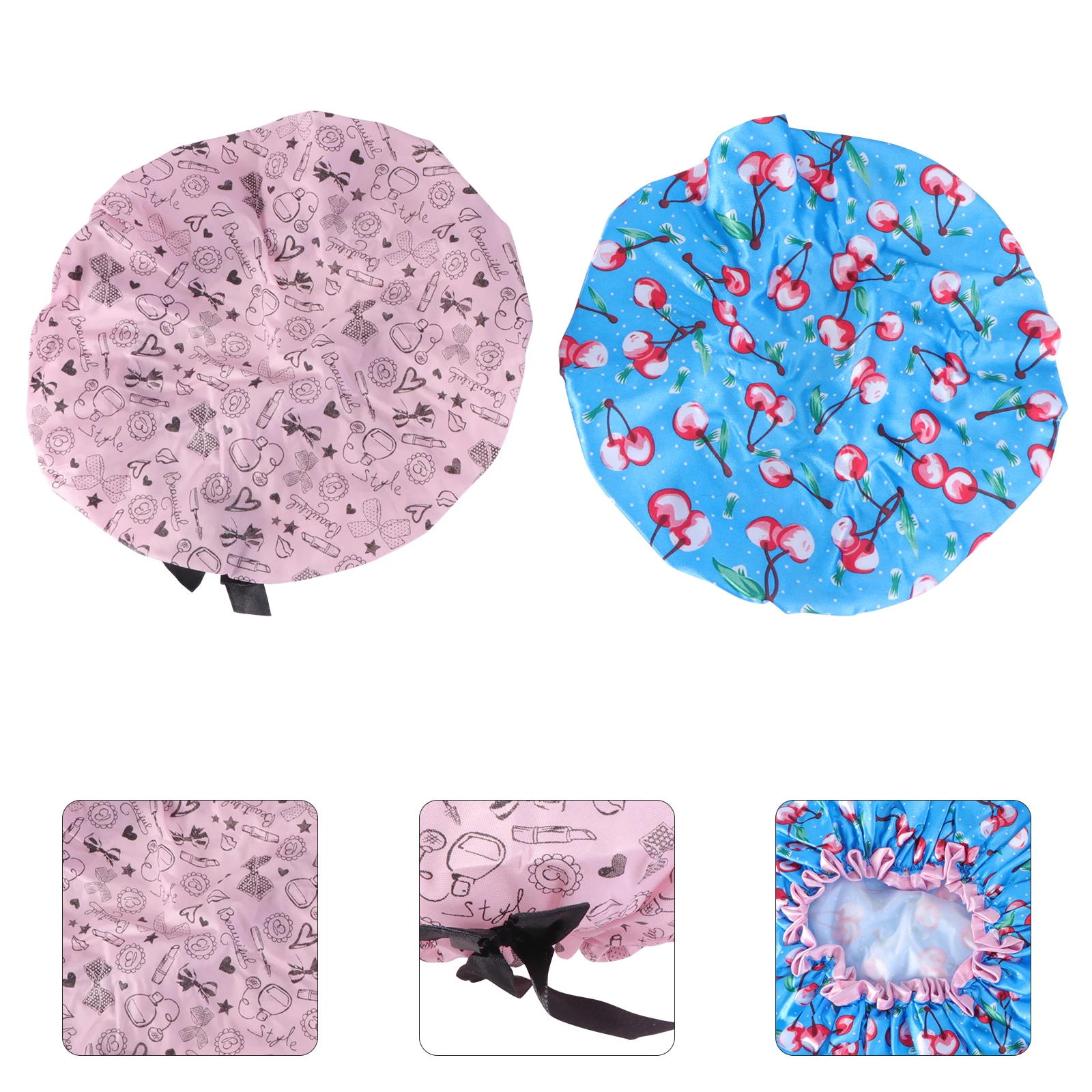 

2pcs Waterproof Shower Caps Bathing Hat Women Girls Washable Hair Cap Elastic Foldable Travel Use Spa Cooking Face Clean Double