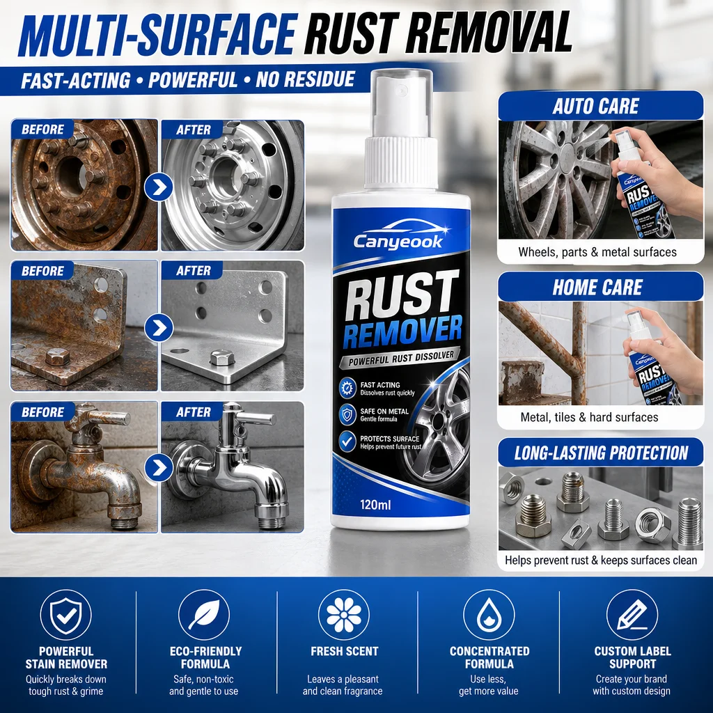 CANYEOOK Rust Remover Spray 100ml - Remove Rust Stains Dirt from Metal Tile Car Home Multi-Surface Quick-Acting No Residue