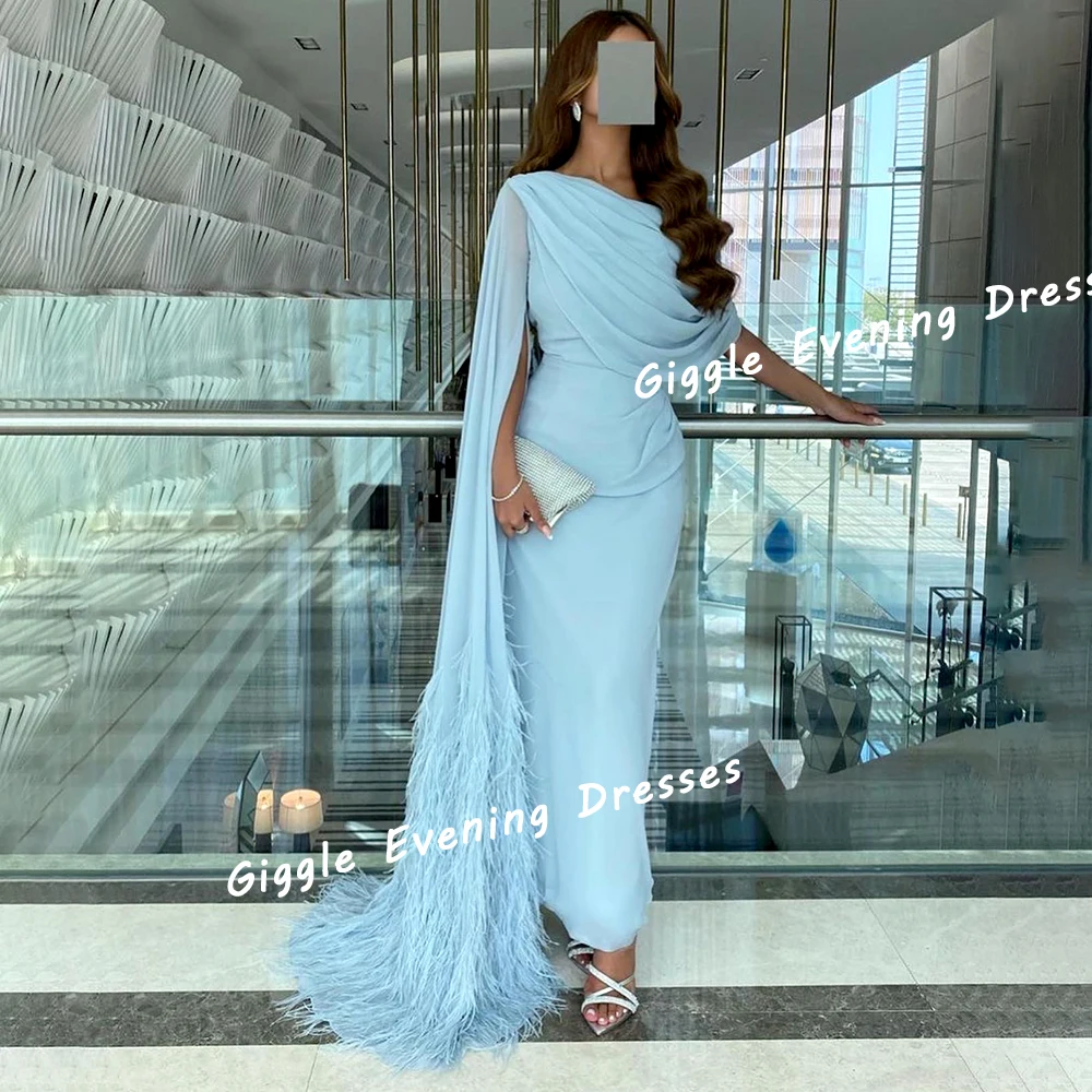 Giggle Crepe Feathers Close-Fitting Prom Gown Saudi Arab Pleating Elegance Floor-Length Evening Party Dresses for Women 2024