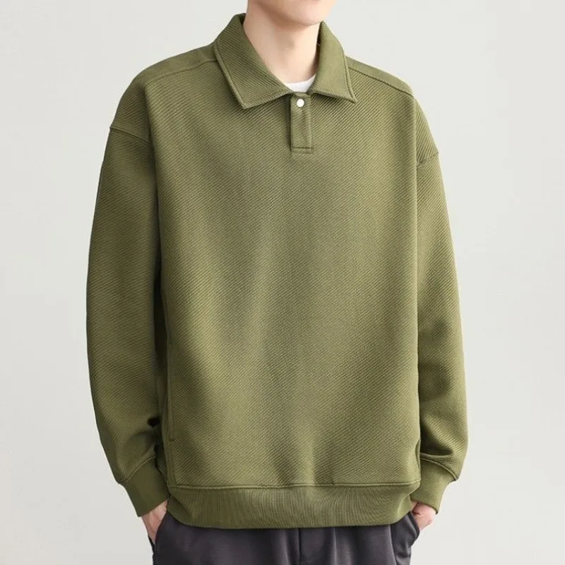 

Japan Style Vintage Spring New Lapel Polo Shirts Men Solid Button Patchwork Versatile Fashion Simple Long Sleeve Tops JJ575