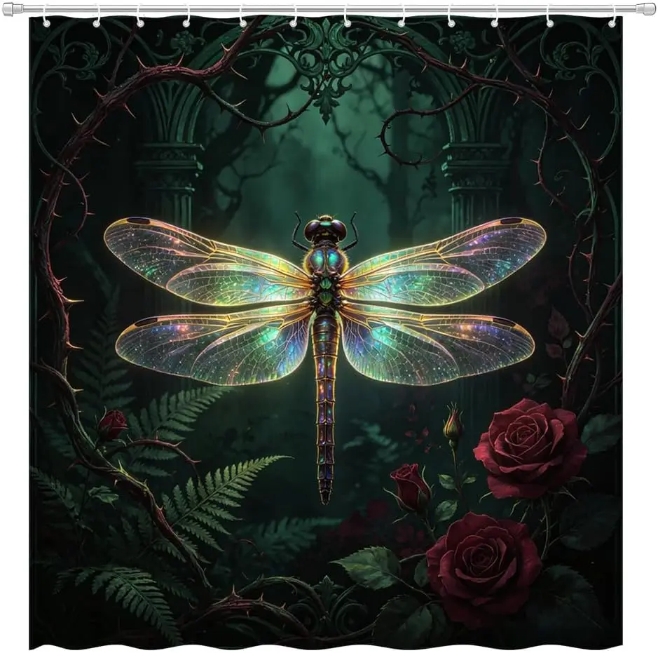 Gothic Dragonfly Shower Curtain, Polyester with Hooks, 70