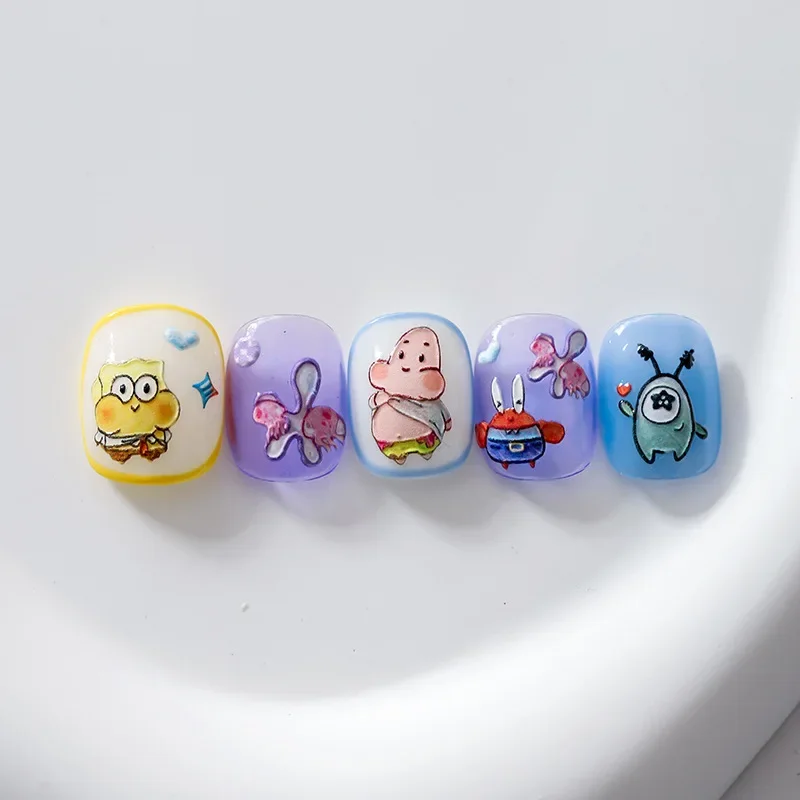 SpongeBob Cartoon Nail Stickers Nail Art Decals Patrick Star Nail Stickers Set 3D Relievo Anime Art Decoration Character Sticker