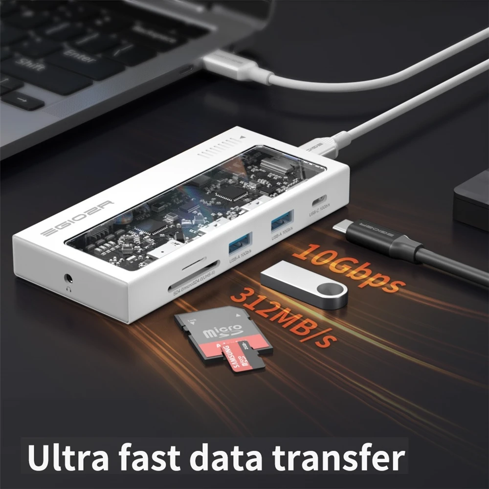 EGIOZR Explore Plan C 9-in-1 Full-featured USB-C Hub Video Output Reverse Power Supply USB3.2GEN2 MST Mode RJ45 Docking Station