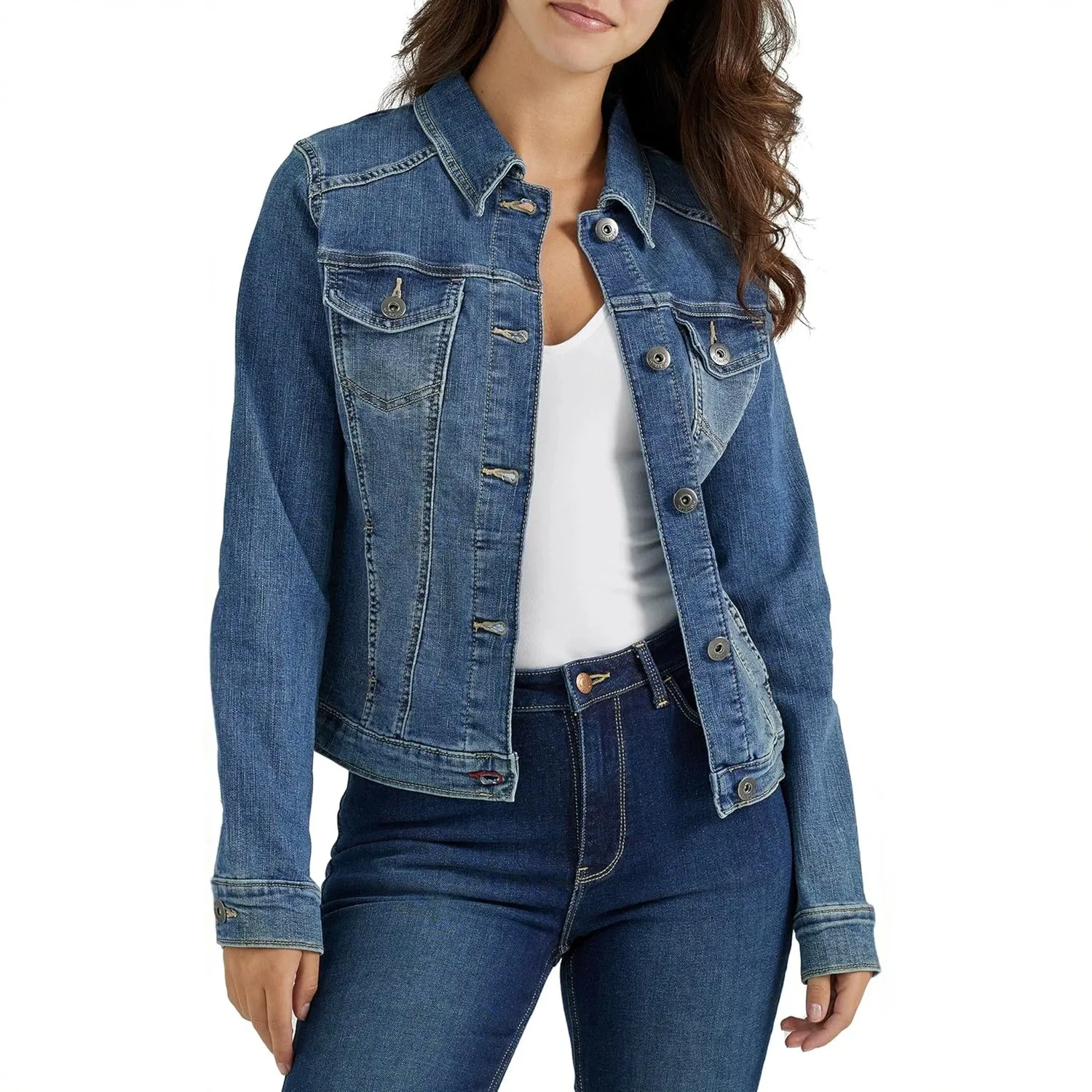 Women's Hooded Denim Jacket for Women with Zipper Long Sleeve Casual Relaxed Fit Front Pocket Outerwear Womens Woman Acid Wash