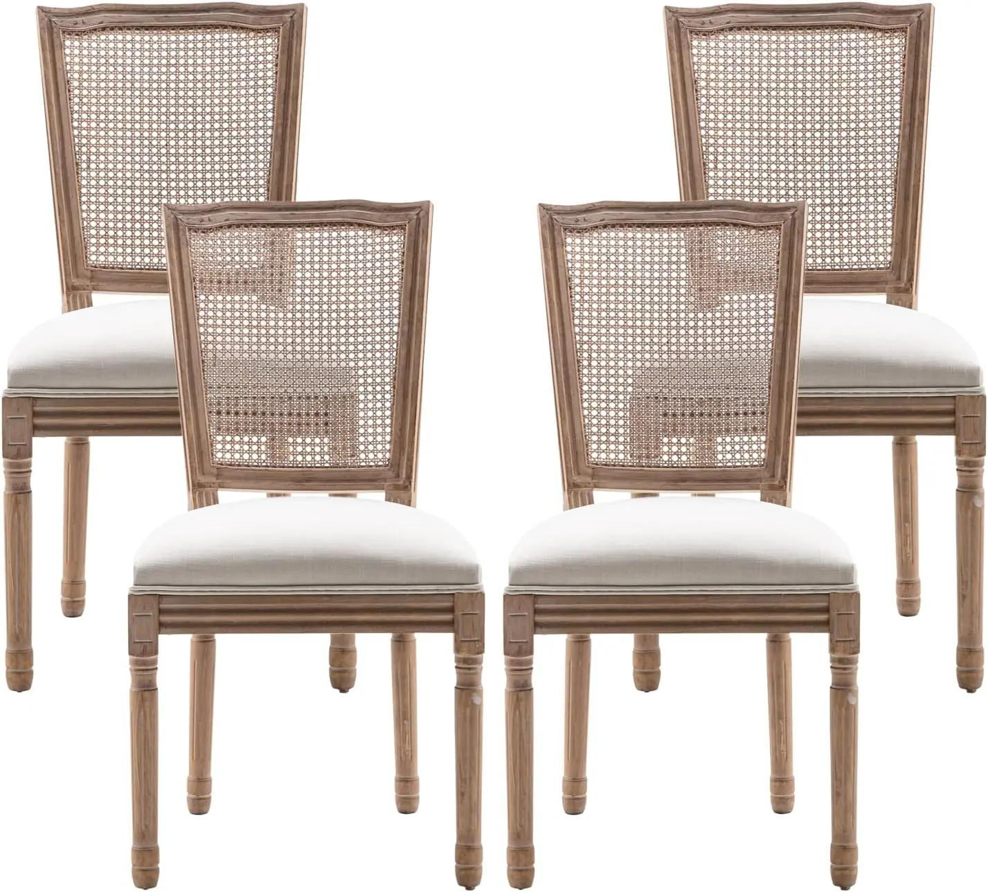 Farmhouse Dining Room Chairs Set of 4, French Dining Chairs with Square Rattan Back, Solid Wood Legs, French Bistro Chairs for D