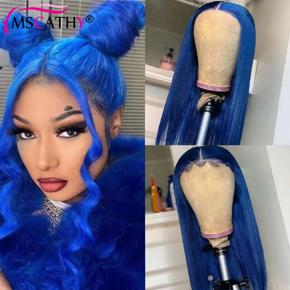 

Sapphire Blue 13x4 Lace Front Body Wave Human Hair Wigs Brazilian Hair High Density Transparent Lace For Women Pre Plucked Wigs