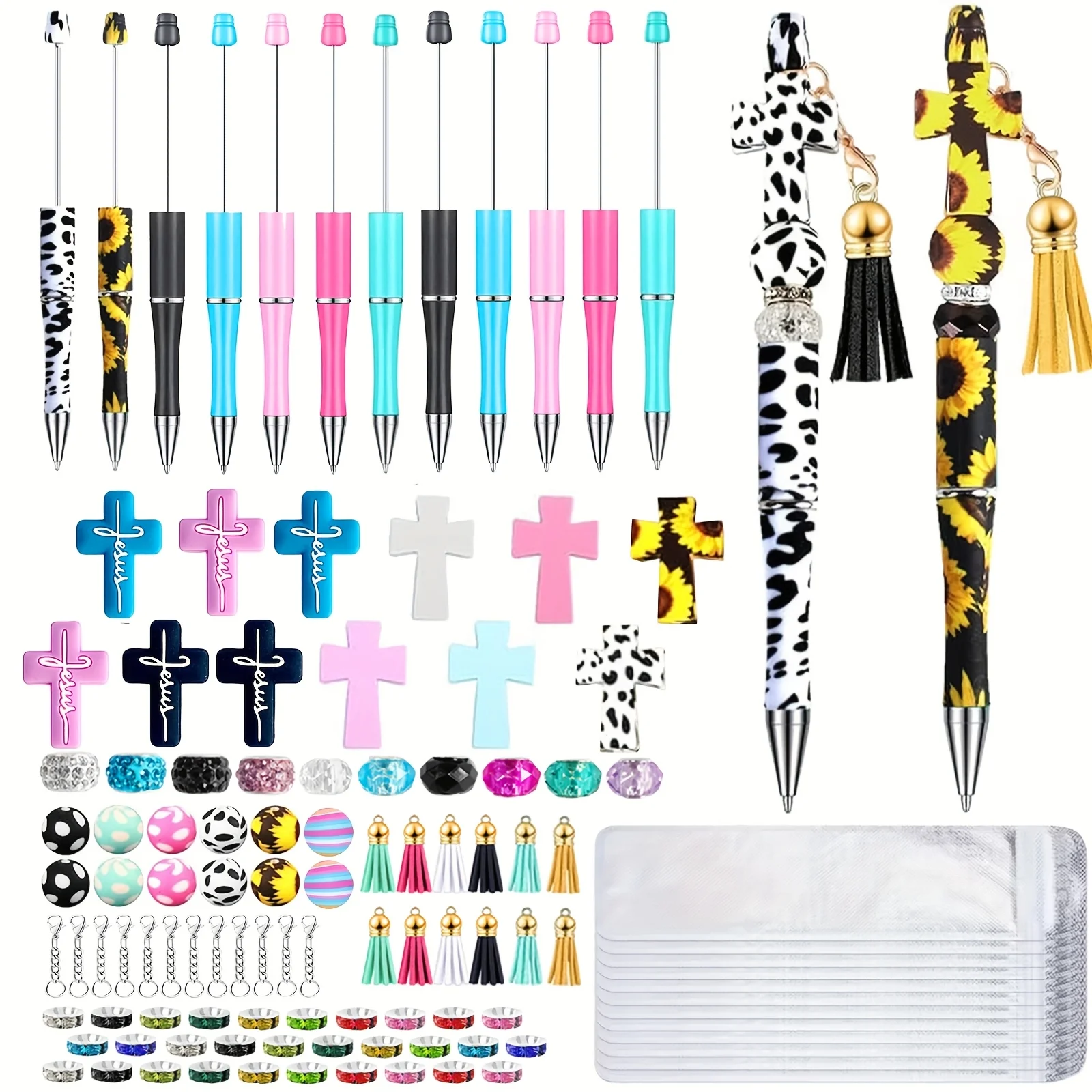 

112 Piece DIY Beadable Pen Set - Multicolor Bead Tassels for Office Use, Ideal for Professionals