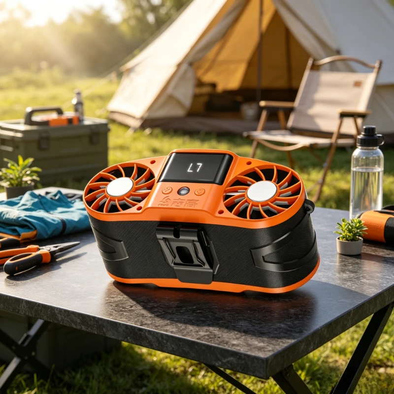 Portable Waist Fan 30000mAh Dual Turbo Cooling LED Display 4 Modes with Light for Outdoor Work Construction Camping Use 허리 선풍기