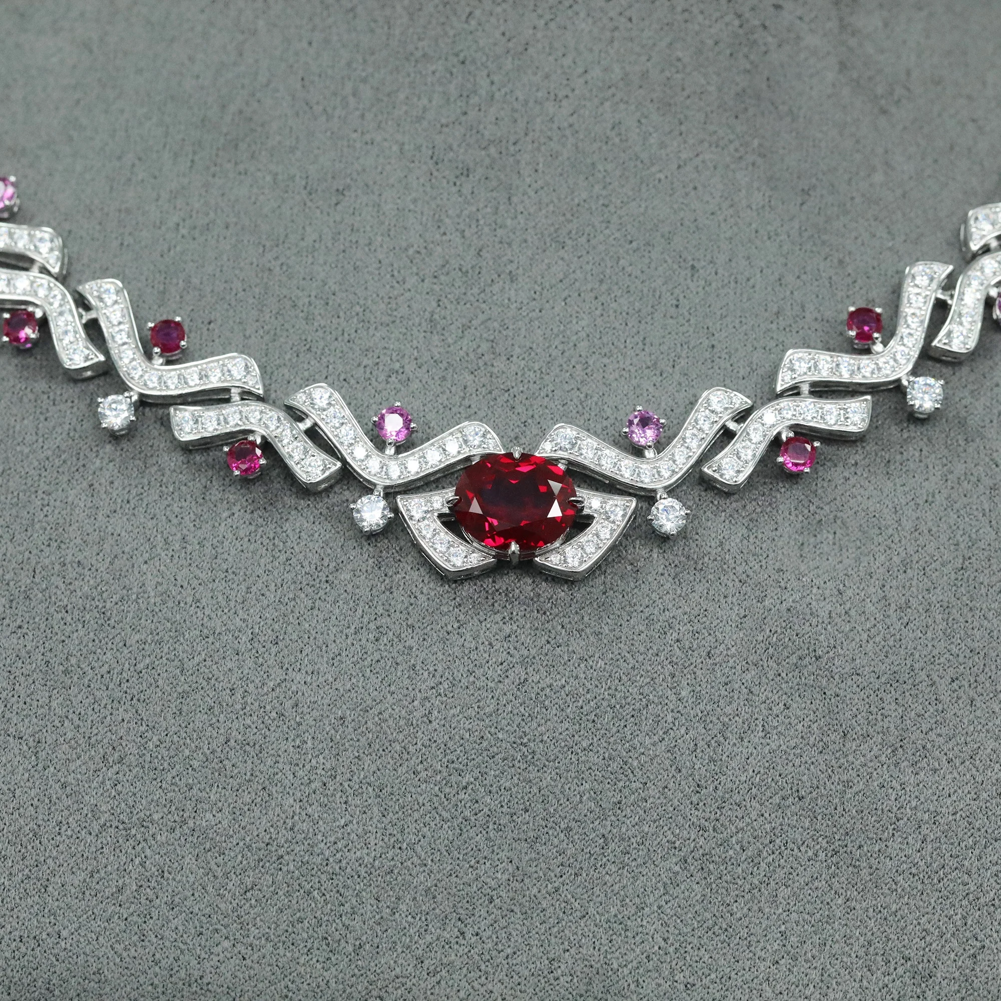 Luxury 925 Sterling Silver Statement Necklace Lab Grown Ruby Oval 10*12mm Gemstone Elegant Fine Jewelry for Women's Wedding Gift