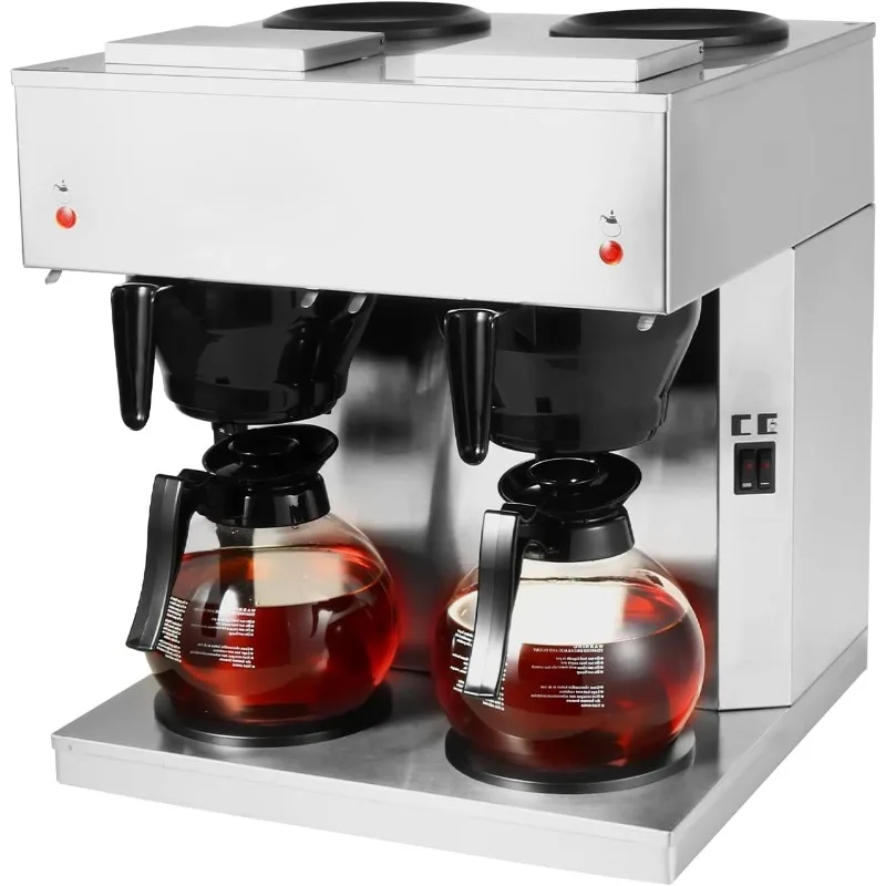 24-Cup Drip Coffee Machine, with 4 Warmer Pads and 2 Glass Decanter in 1.8L Capacity, Stainless Steel Cafetera Silver