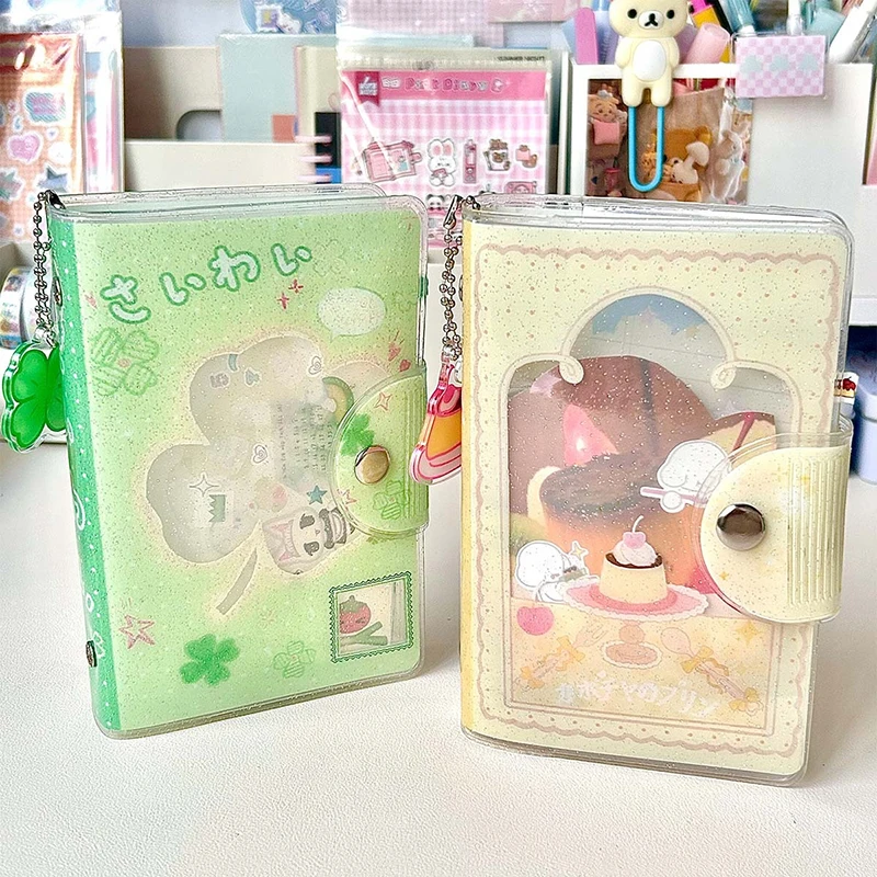 A7 Binder Four-Leaf Clover&Girl Glitter Pvc Removable Loose-Leaf Notebook Sticker Storage Book Pocket Notebook Portable